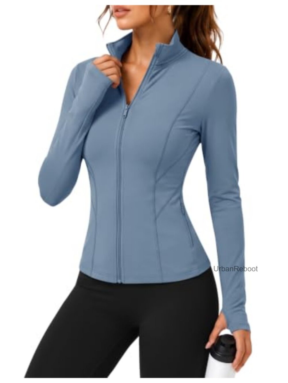 Slim Fit Full Zip Athletic Jacket with Thumb Holes